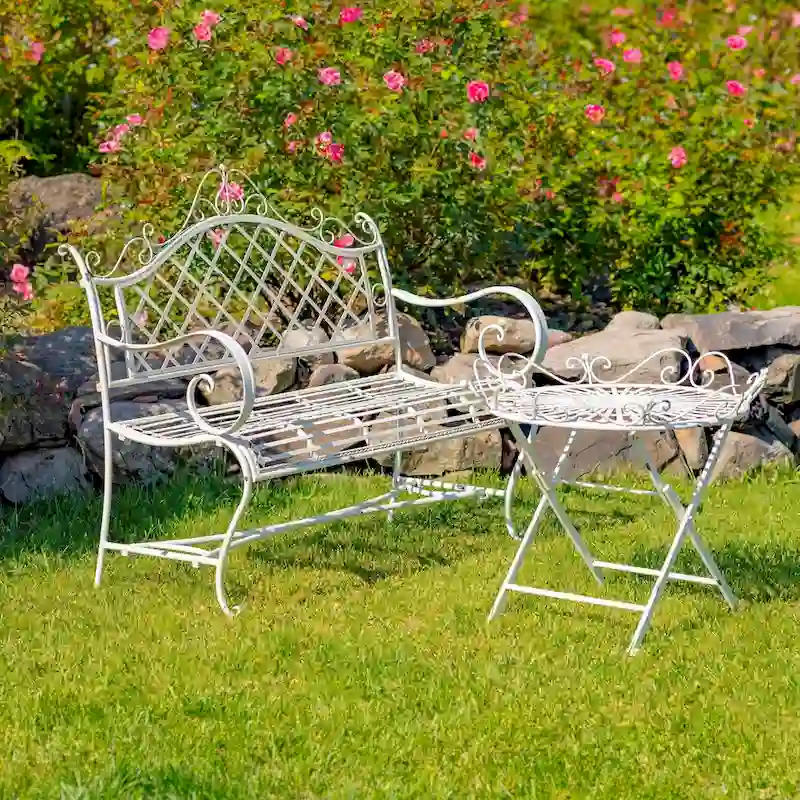 Iron Garden Bench  Stephania  in Antique White