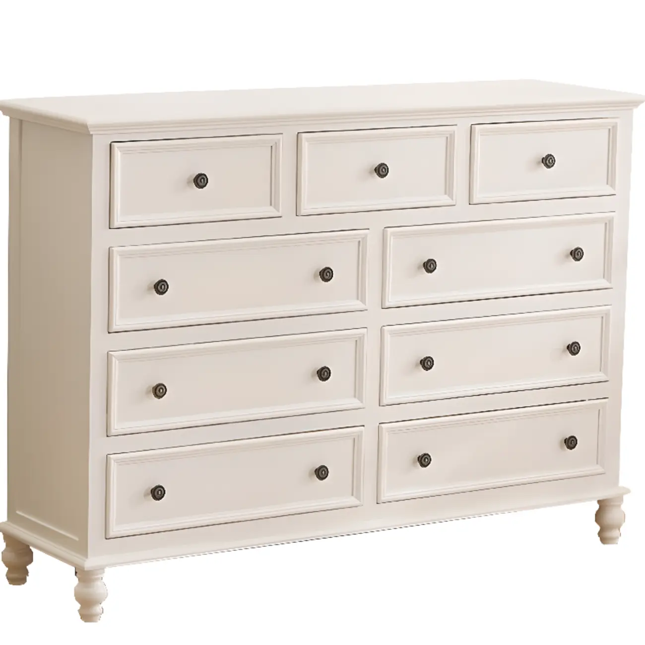French Square White Wooden 7-Drawer Chest