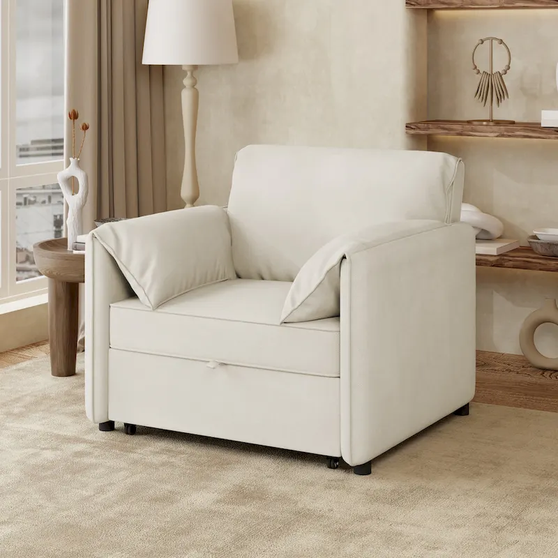 Roomfitters Convertible Sofa Bed, 3 in 1 Sleeper Chair with Adjustable Backrest and Thick Cushions, Linen Frame