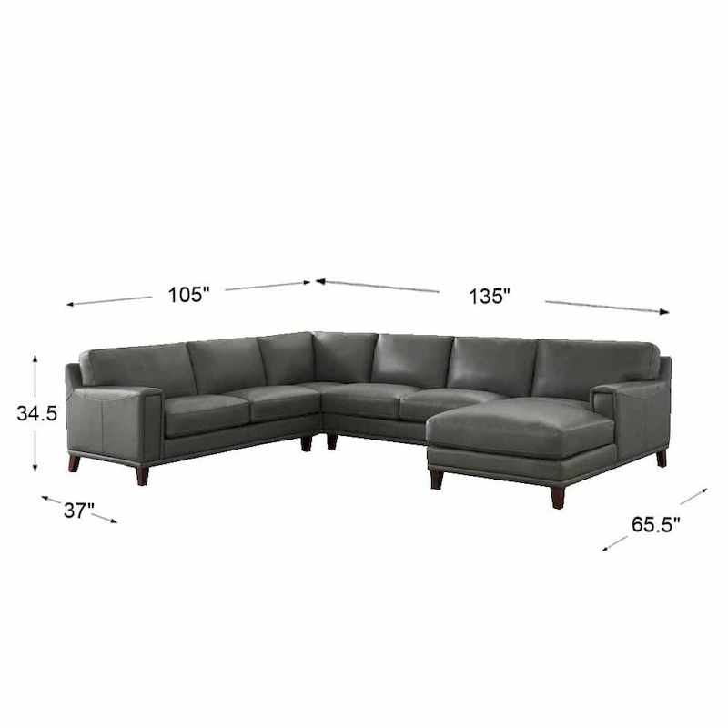 Hydeline Hayward Top Grain Leather Sectional Sofa with Chaise