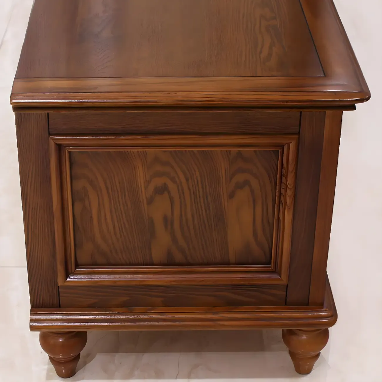 Long Traditional Brown Wooden TV Stand with Cable Management