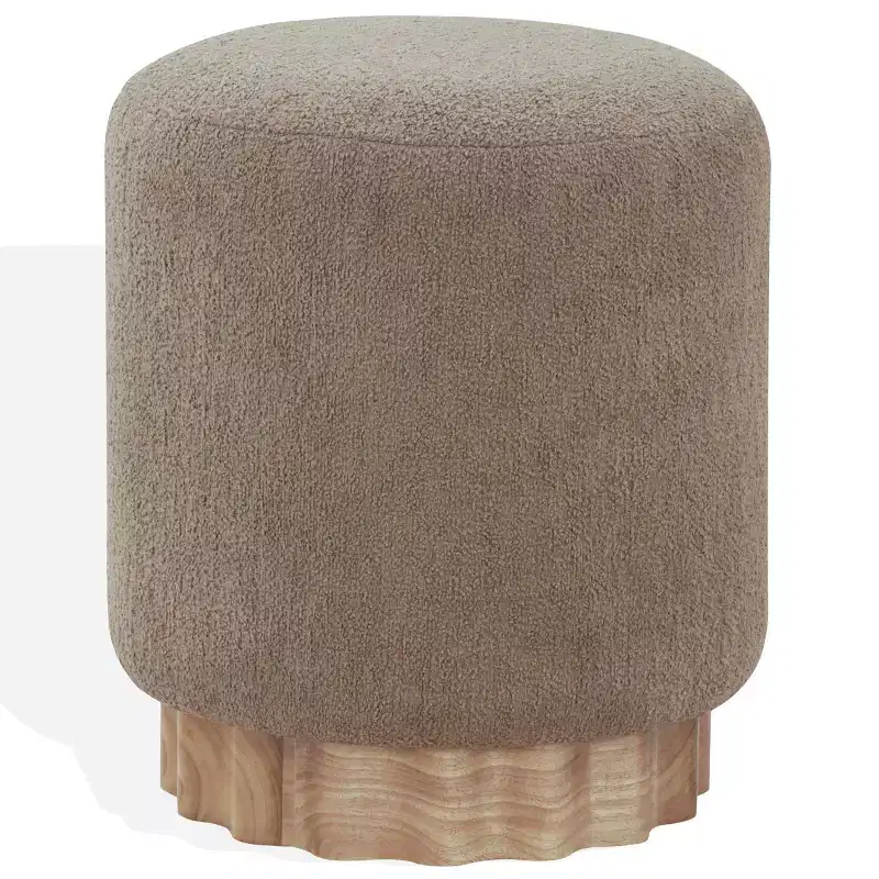 Round Boucle Ottoman – Light Brown / Taupe, Single Seat