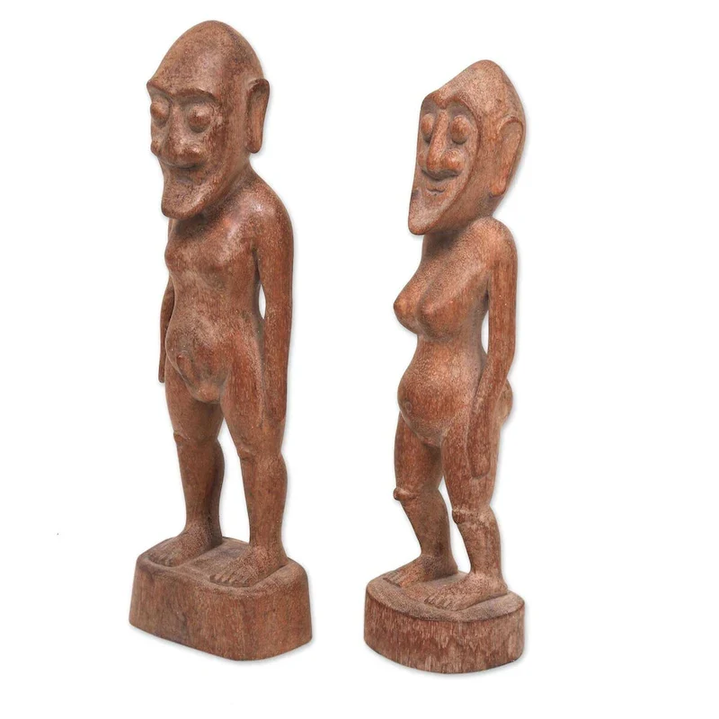 Handmade Ancient Asmat (pair) Wood sculptures (Indonesia) - 40 x 17 x 16