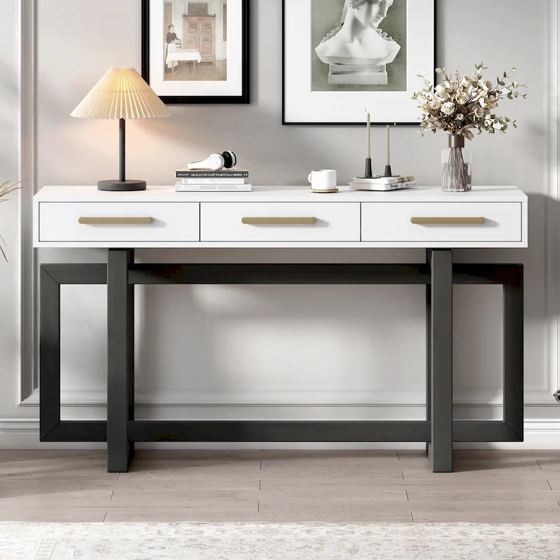 Elegant Console Table with Three Drawers, Extra Long Entryway Table for Entryway, Hallway, Living Room, Foyer, Corridor