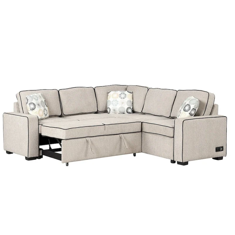 L-Shaped Reversible Chaise Sectional Sofa Pull Out Sofa Bed