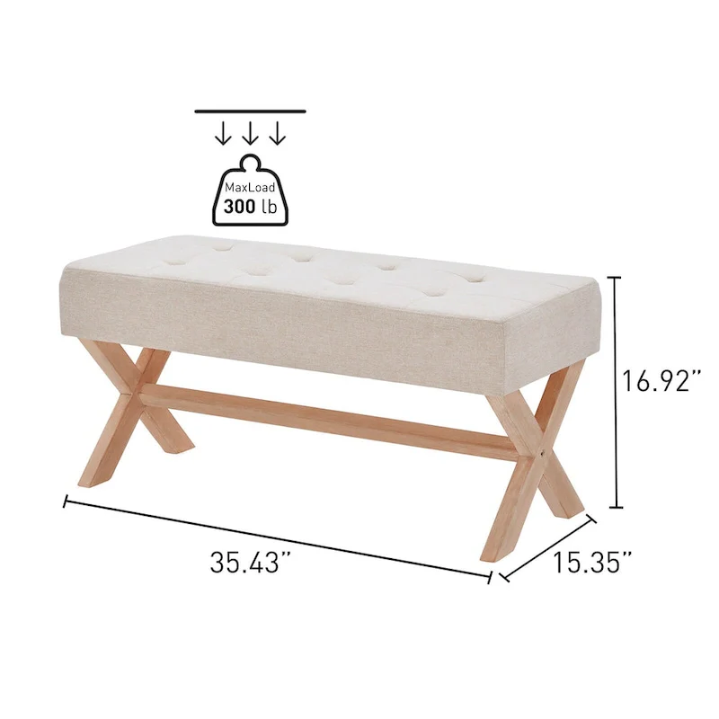 Upholstered Entryway Bench, Polyester, X-Shaped Wood Legs, 35.4