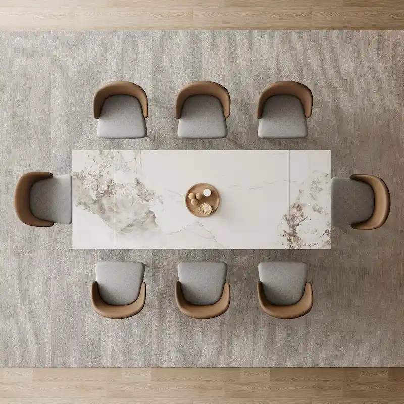 9 - Piece 94.48 Rectangular Extendable Sintered Stone Dining Table with 8 Faux leather Chairs Dining Set