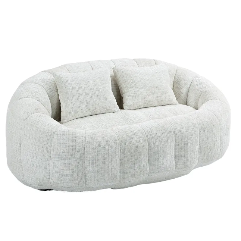 Beige 59.05 Chenille High Back Loveseat Chaise Lounge Chair