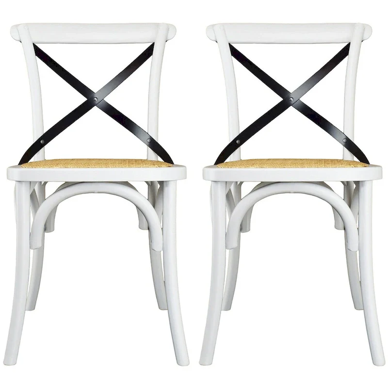 Set of 2 Wood Antique Farmhouse Cross Back Dining Chairs Rattan With X Back Dark Bedroom Restaurants Hotel