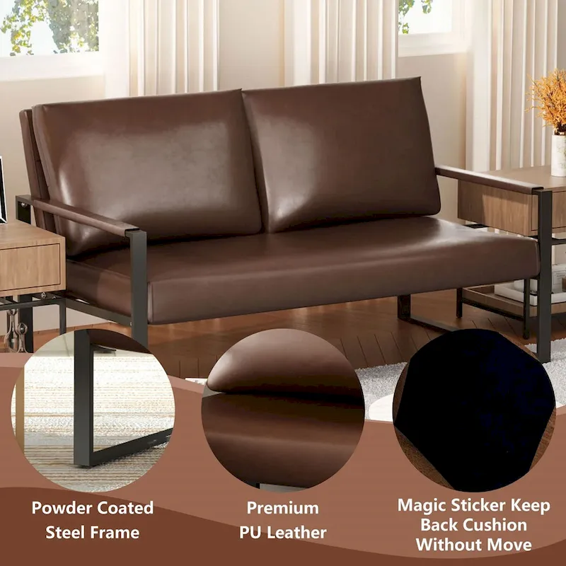 Mieres Mid-Century Style 3-Piece PU Leather Living Room Sofa Set Including 2 Armchairs and 1 Loveseat Sofa