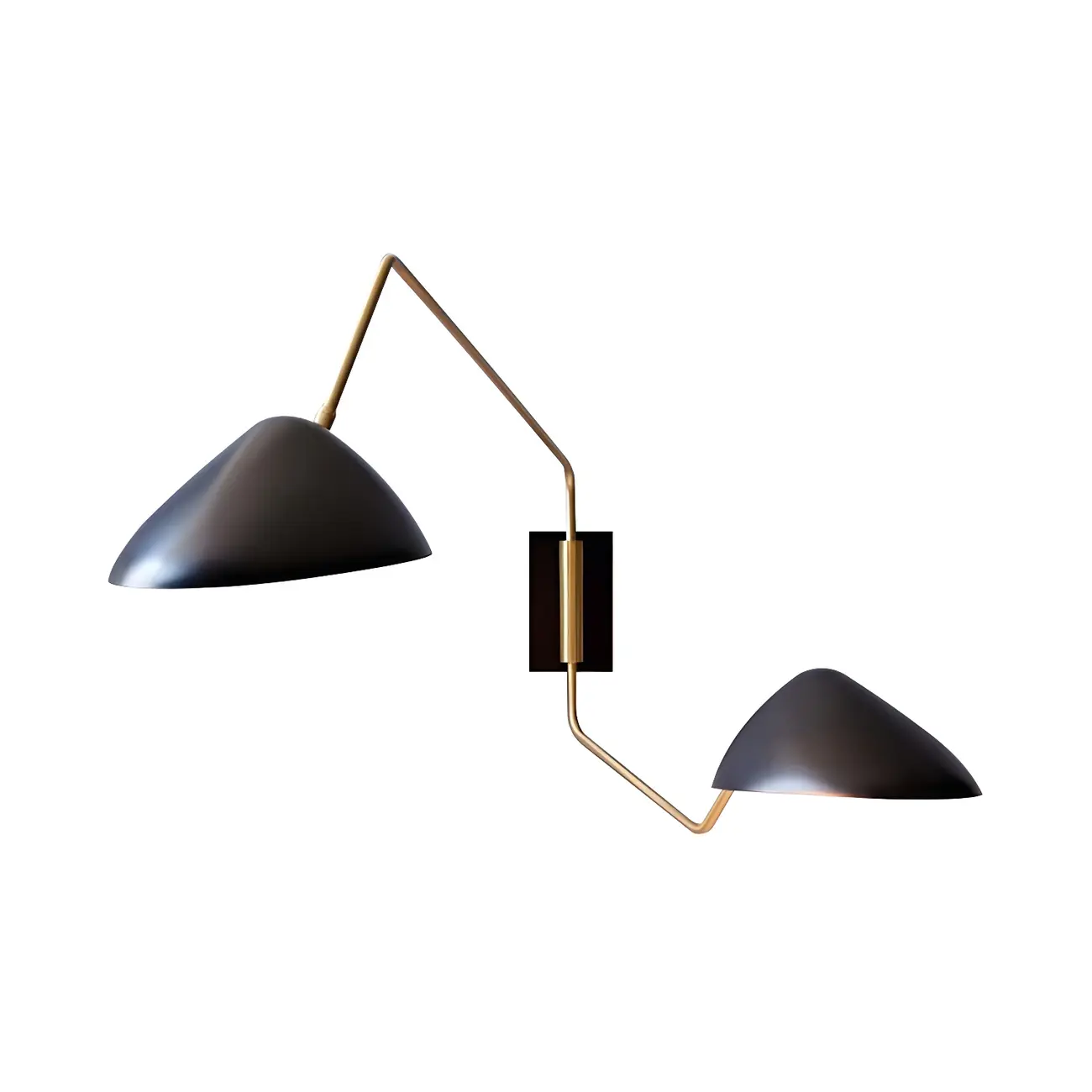 Modern 2-Light Black and Brass Swing Arm Wall Light