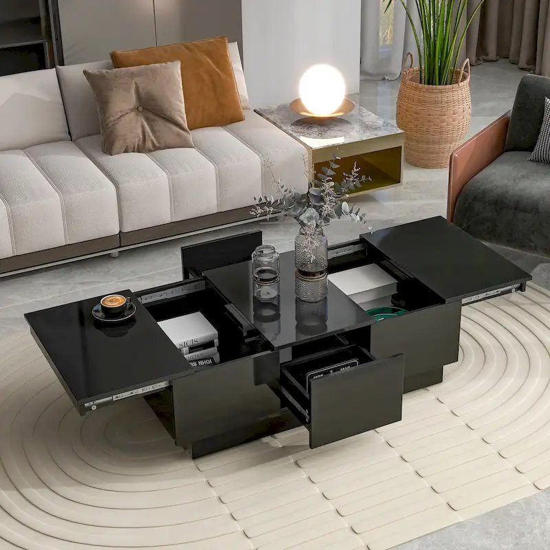 Modern Stylish Coffee Table Extendable Coffee Table with 2 Large Storage Compartments 2 Drawers, for Living Room