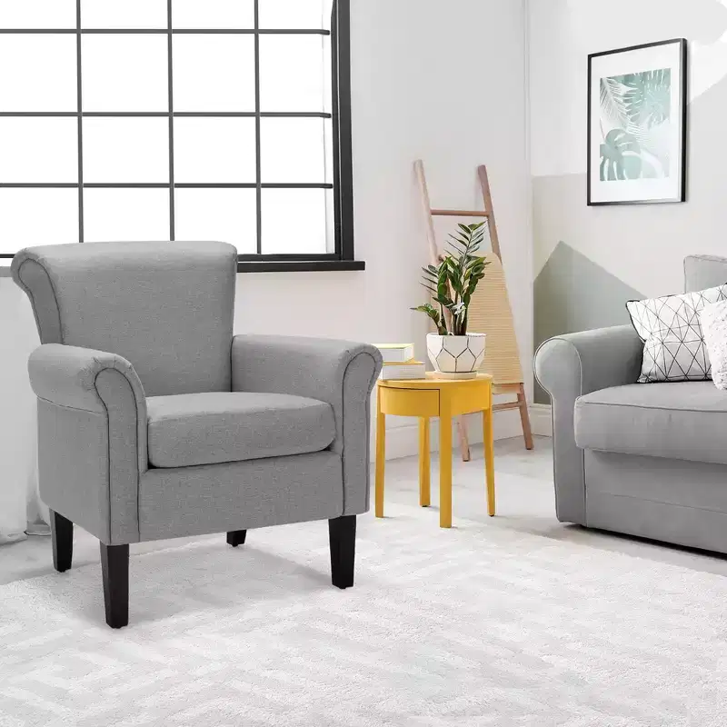 Costway Modern Upholstered Fabric Accent Chair w/ Rubber Wood Legs Dark Gray\Light Grayy