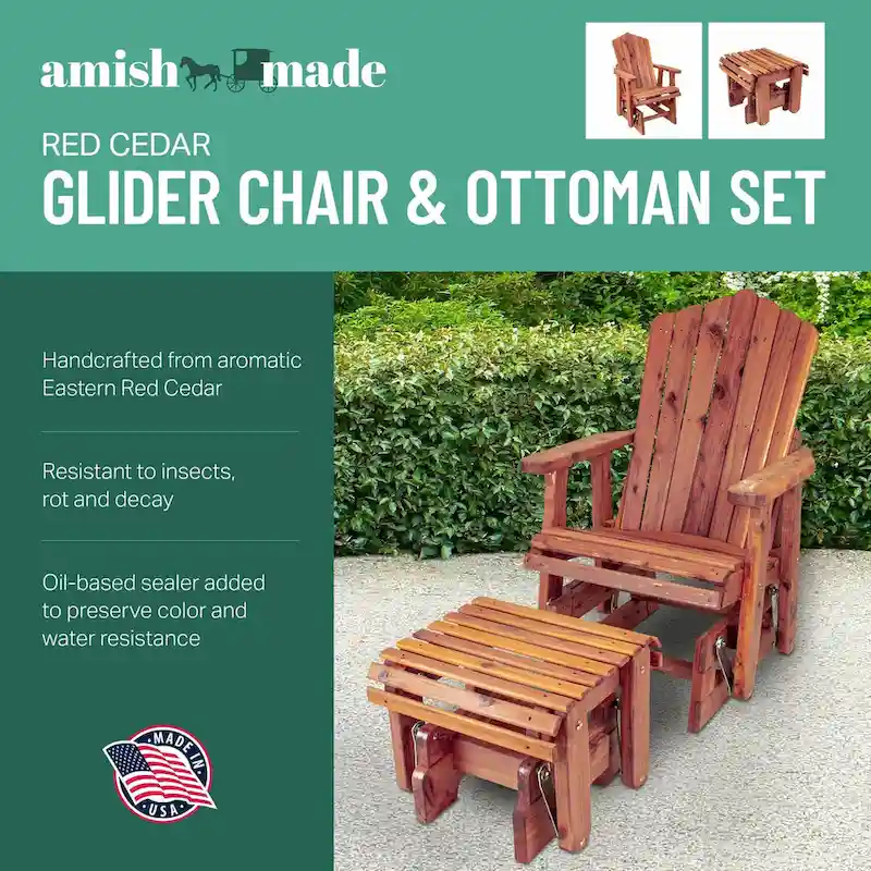 American Furniture Classics Model MM102 110 SOLID CEDAR ADIRONDACK Glider with Gliding Ottoman