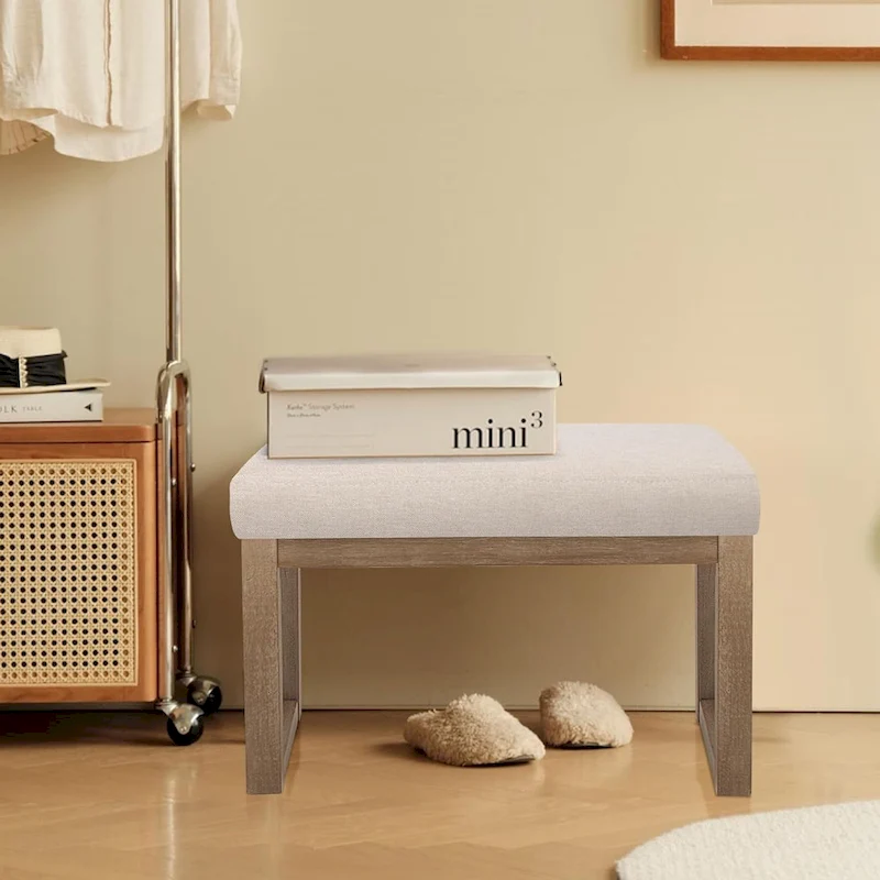 CangLong Upholstered Bench Ottoman, Beige