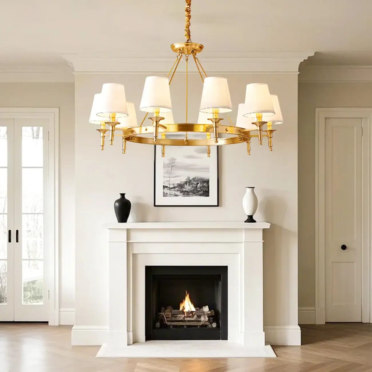 Multi-light Elegant Gold Chandelier with Fabric Shade