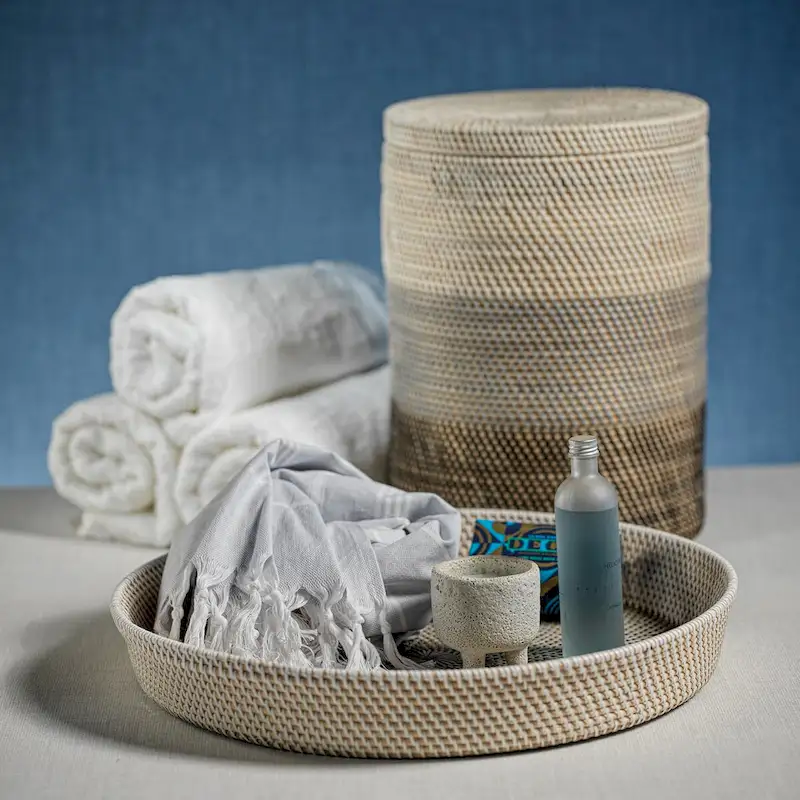 Bari 19.75  Diameter Round Rattan Serving Tray