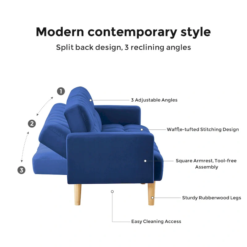 Velvet Convertible Sofa Bed - 3-Position Futon