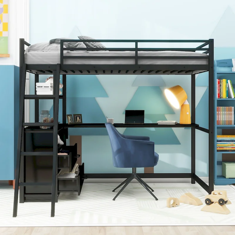 Loft Bed with Desk and Shelves