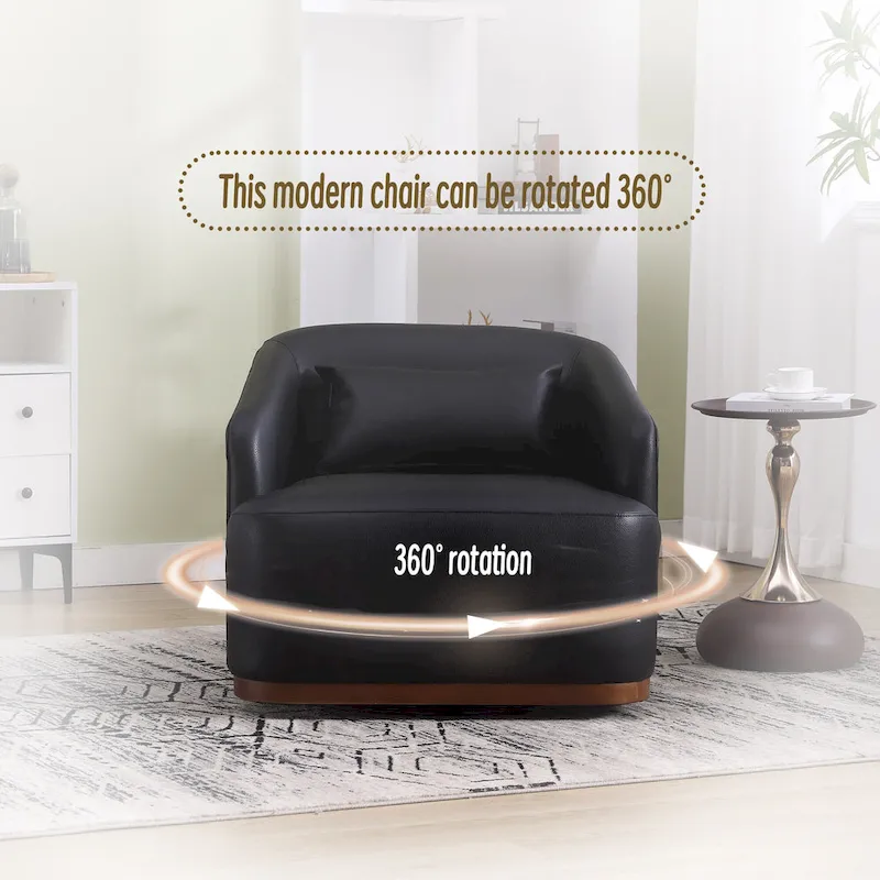 Black PU 31.5 Swivel Barrel Chair with Metal Base