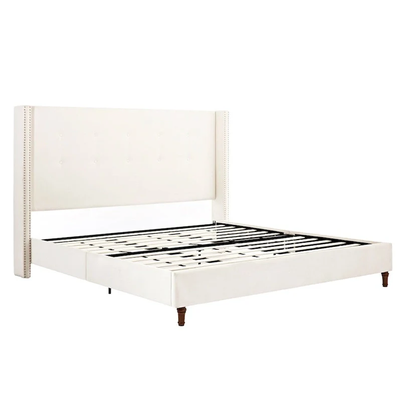 Upholstered King Bed Features a 54 High Headboard w/Buttoned Tuft