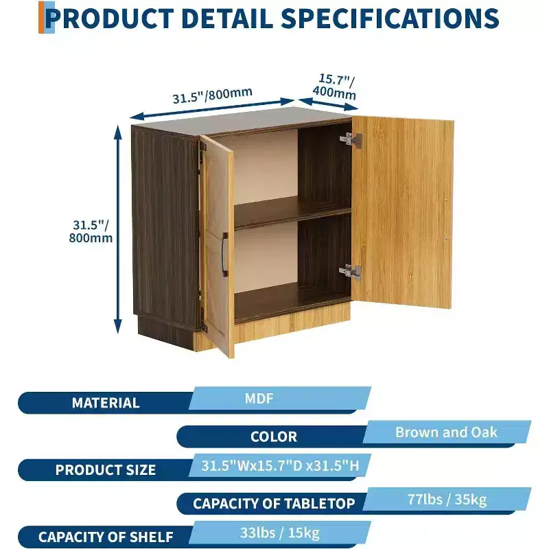 Acekool 31.5 Farmhouse Storage Cabinet - Coffee Bar Console with Adjustable Shelf & Doors for Kitchen, Living Room in Black Brown