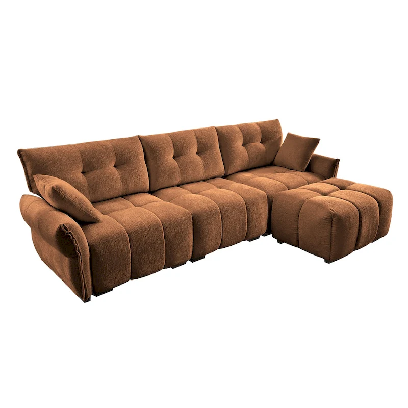110.2 Chenille 3-Seater Sofa Set with Ottoman and Pillows, Solid Wood Frame and High-Resilience Cushions