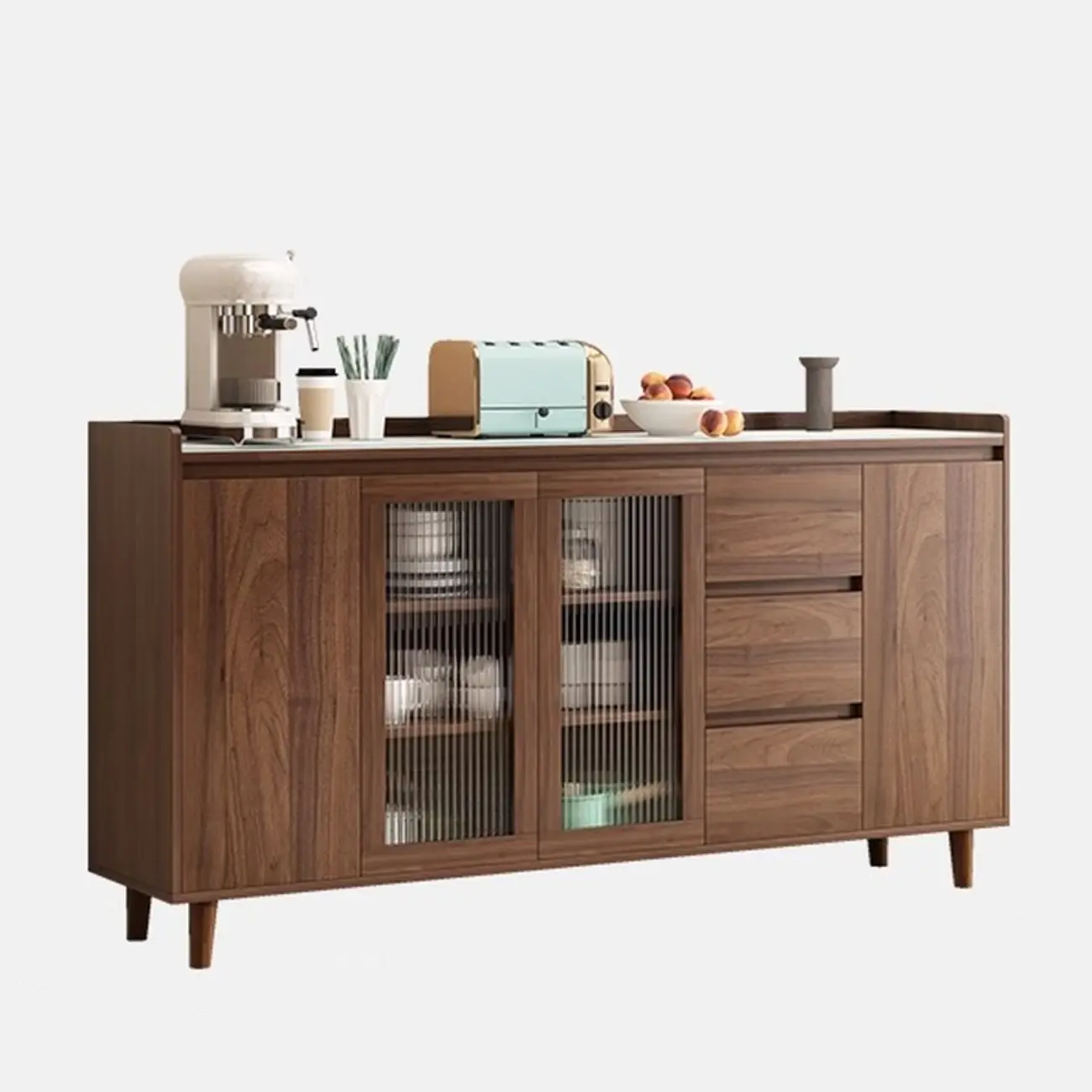Modern Wood Sideboard with Glass Countertop