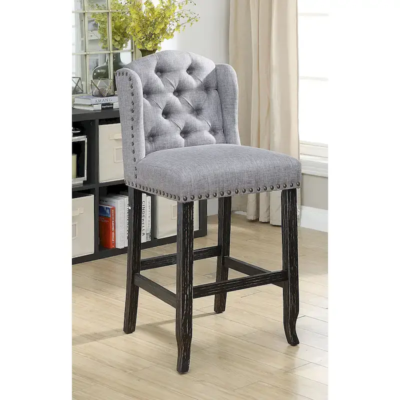 Tays Rustic Linen Tufted Bar Height Chairs (Set of 2) by Furniture of America