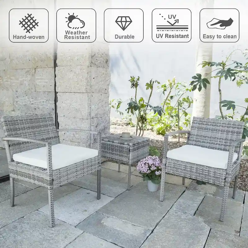 3-piece Patio Wicker ConversationSet with Coffee Table