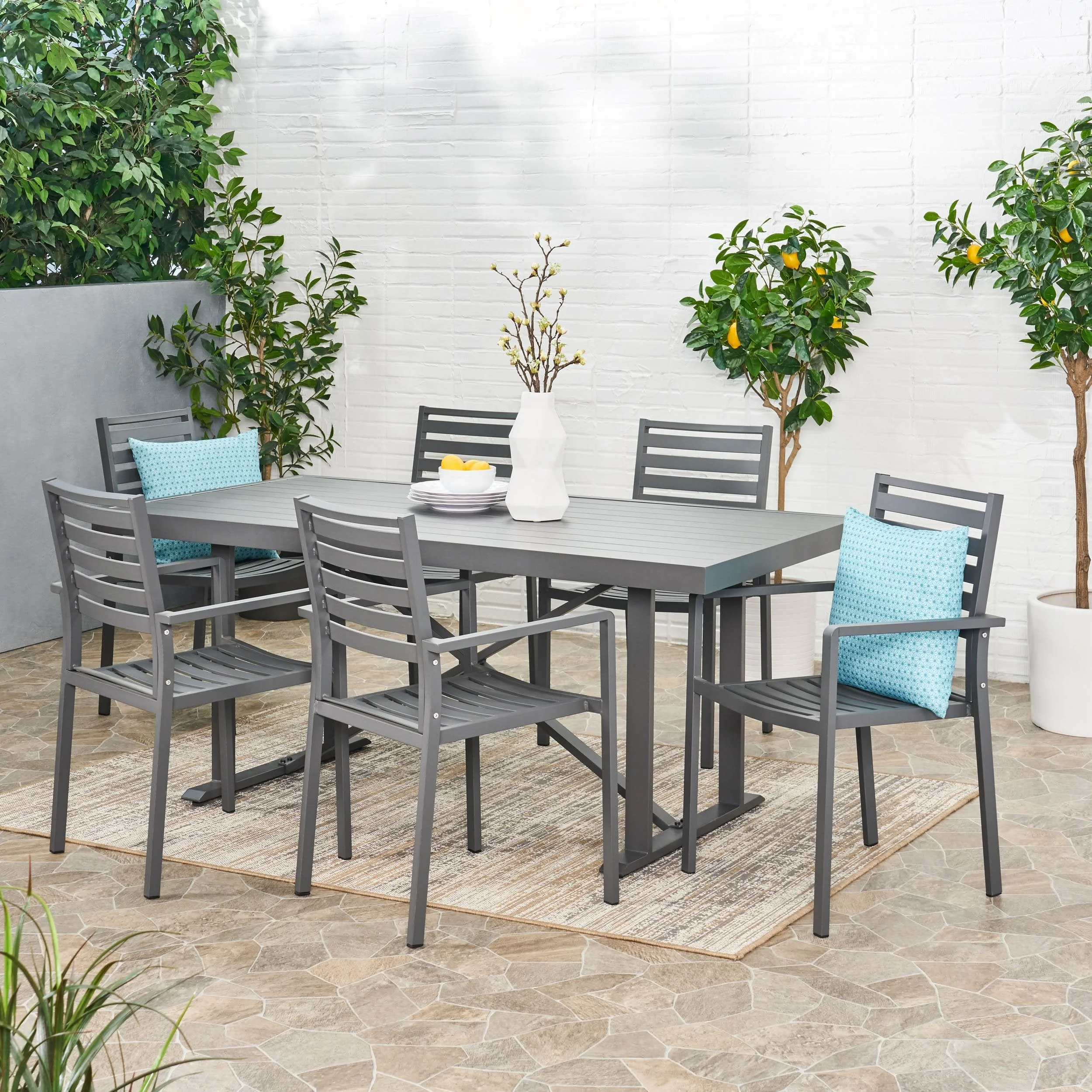 Outdoor Modern Industrial Aluminum 7 Piece Dining Set - NH505313