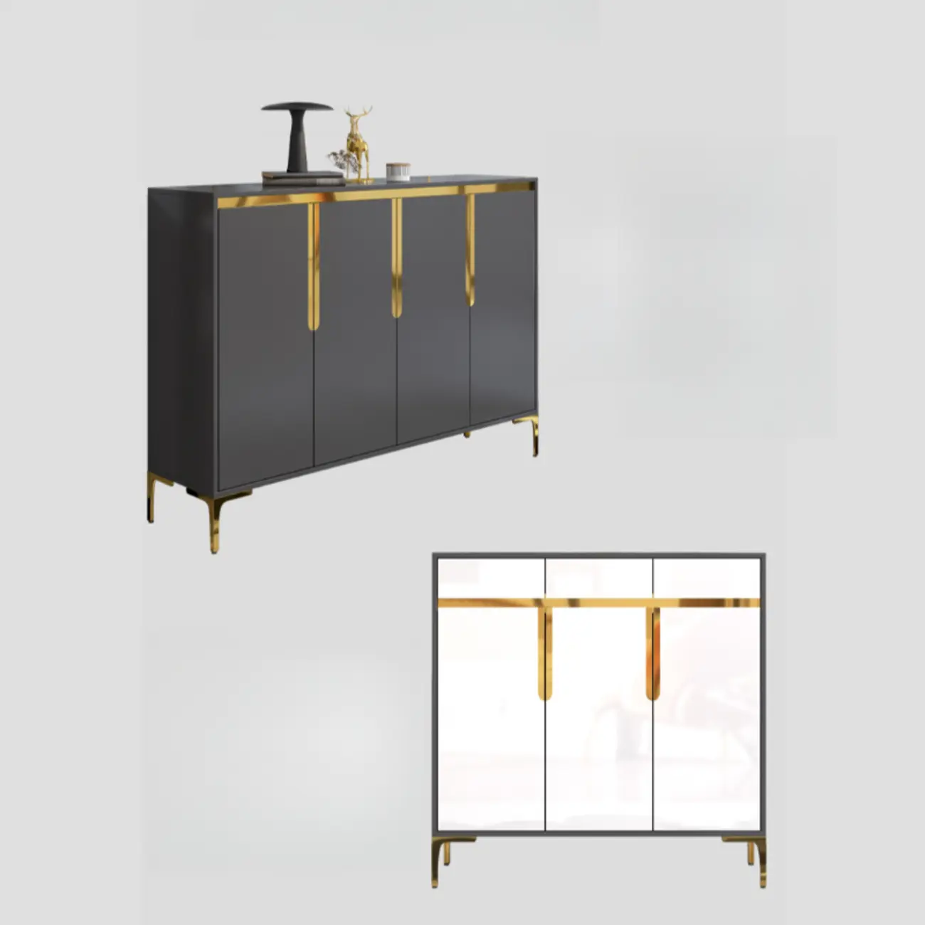 Entryway Wood Large Shoe Cabinet with Gold Accents