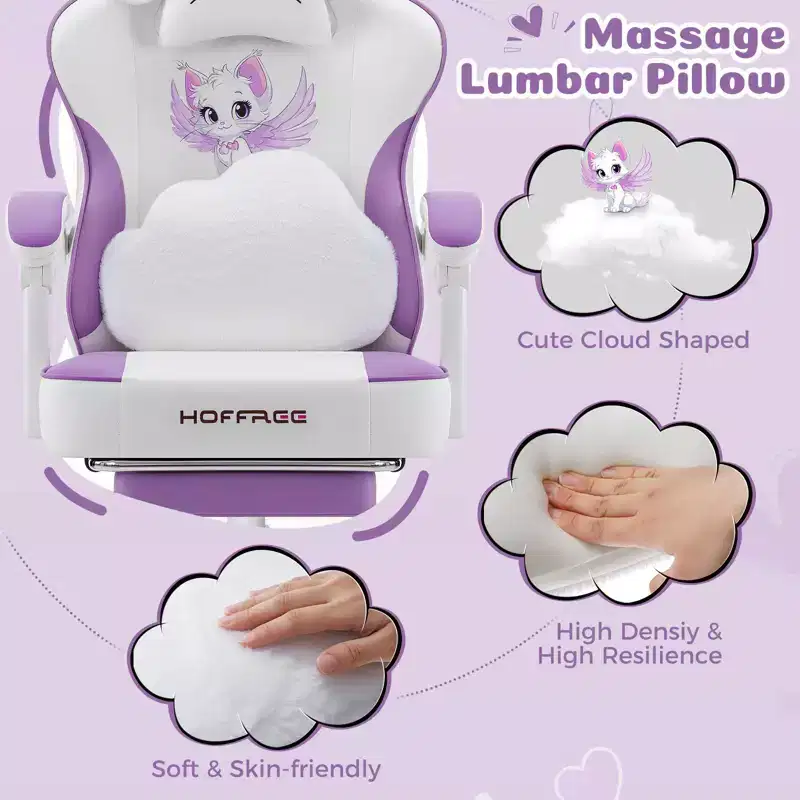 Hoffree Cute Pink Gaming Chair Girls Ergonomic Desk Chair with Footrest & Massage Lumbar