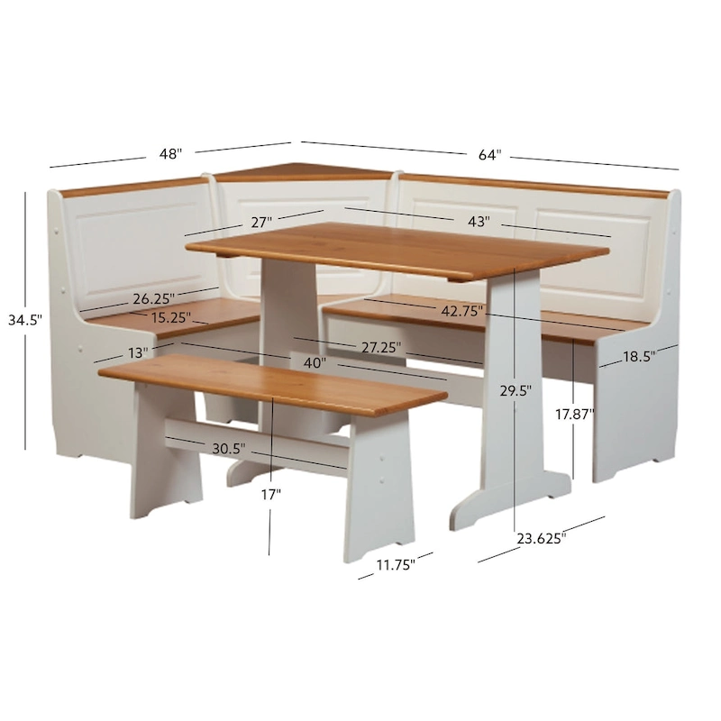 Middlecreek Wood Farmhouse Breakfast Nook Dining Set