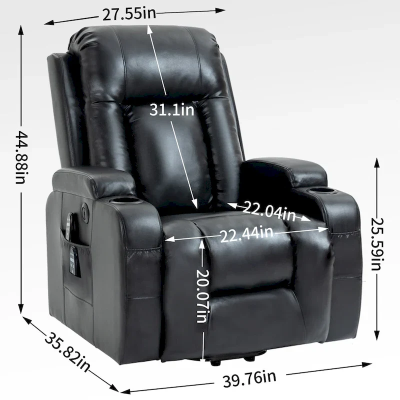 Black Power Lift Recliner with Massage, Heat & Heavy Duty Frame