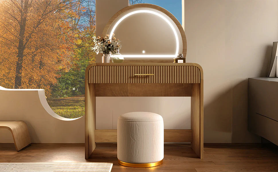 Walker Edison | Modern Reeded Curve Design Makeup Vanity Table