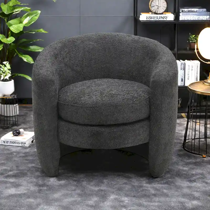 Boucle Upholstered Accent Chair with Curved Back, Plush Seating and No Assembly Required