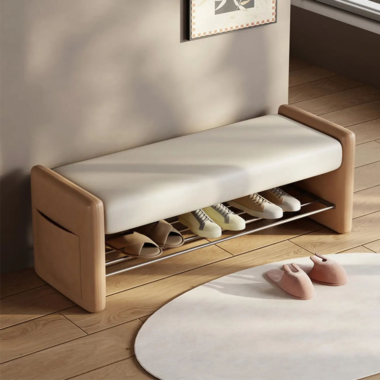 Contemporary Small Upholstered Setting Bench with Padded Seat