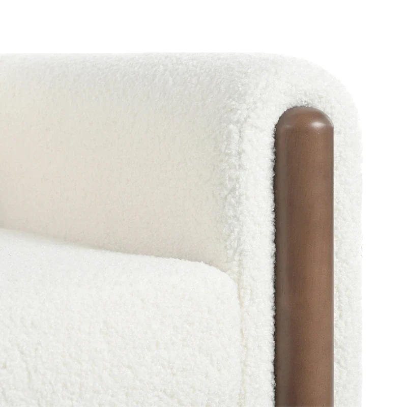 White 33.5 Upholstered Accent Chair with Walnut Legs and Curved Handrail