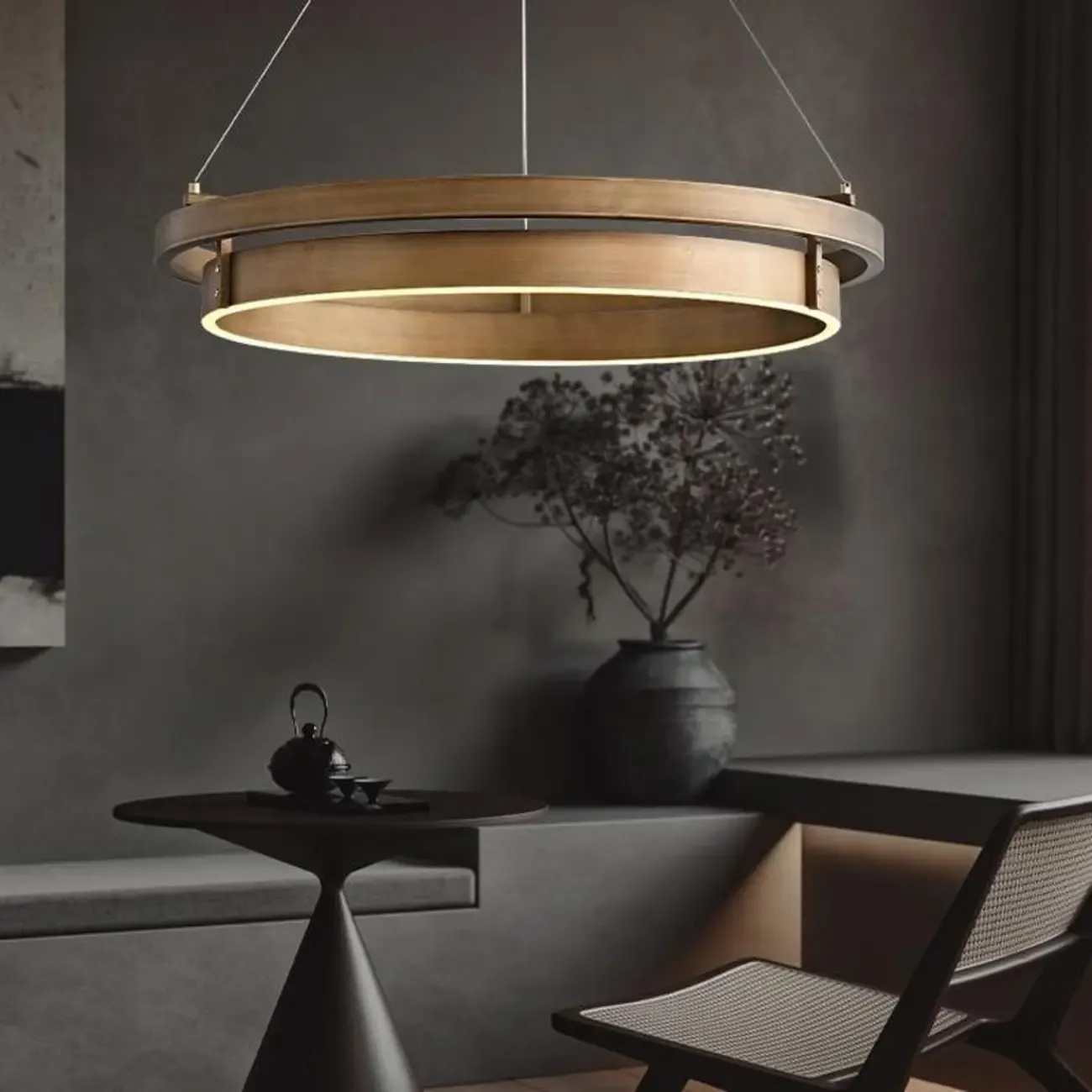 Modern Brass Elegant Ring Chandelier with Dimmable LED