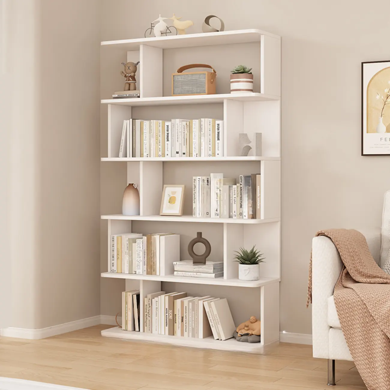 Mid-Century Vertical Walnut Wood Bookcase Open Back