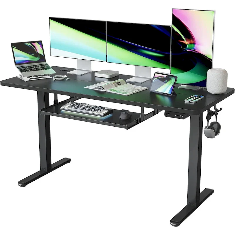 FEZIBO Standing Desk with Keyboard Tray, Electric Height Adjustable Desk, Sit Stand Up Desk, Computer Office Desk