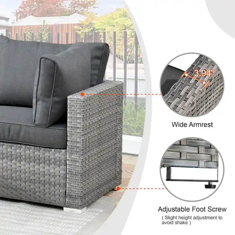 HOOOWOOO 10-piece Grey Rattan Patio Furniture Set with Fire Pit