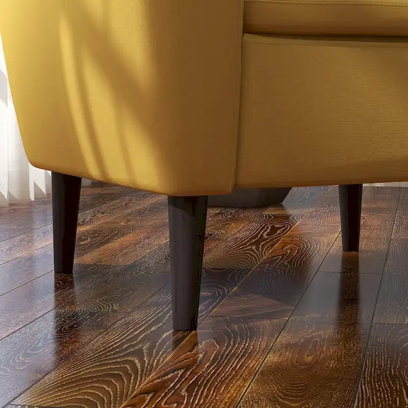 Button Tufted Fabric Accent Chair Armchair with Solid Sagwan Wooden Frame