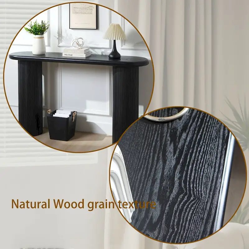 60 Wood Console Table with Ribbed Legs