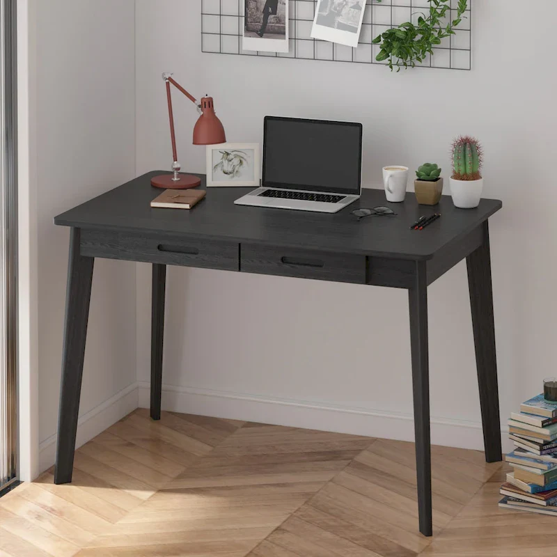 Home Office Desk - 39.4W, MDF & Solid Wood, 2 Drawers, 120 lbs Capacity, Classic Style