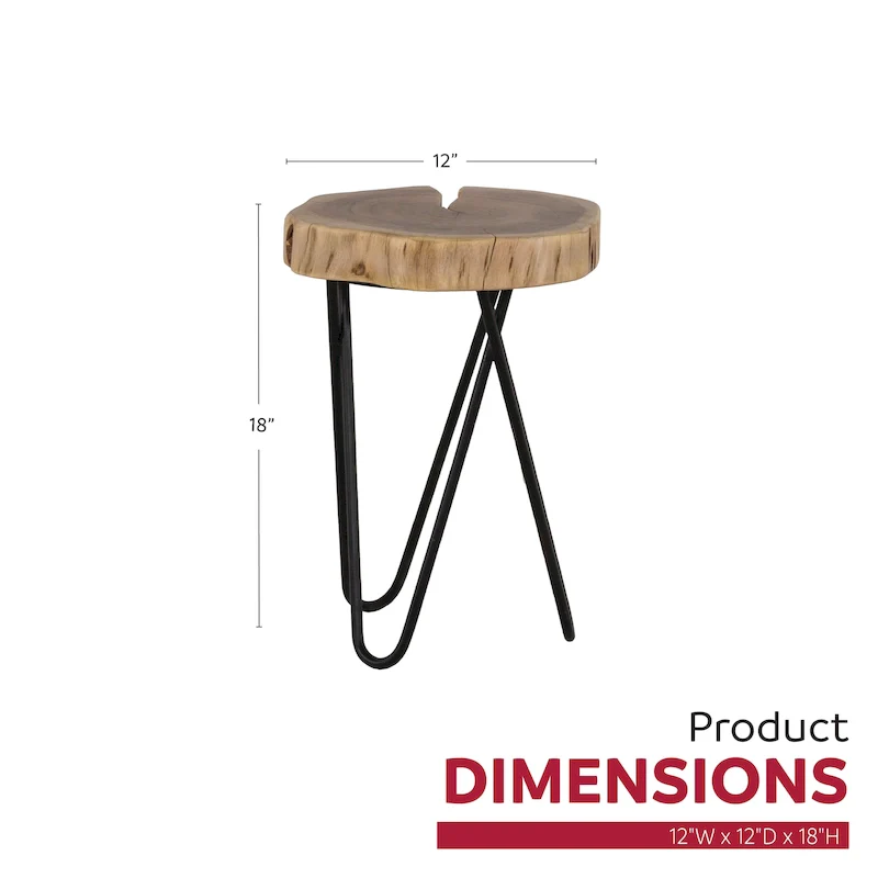 Brown/Black Round Acacia Wood Side Table with Black Metal Legs – 1-Person