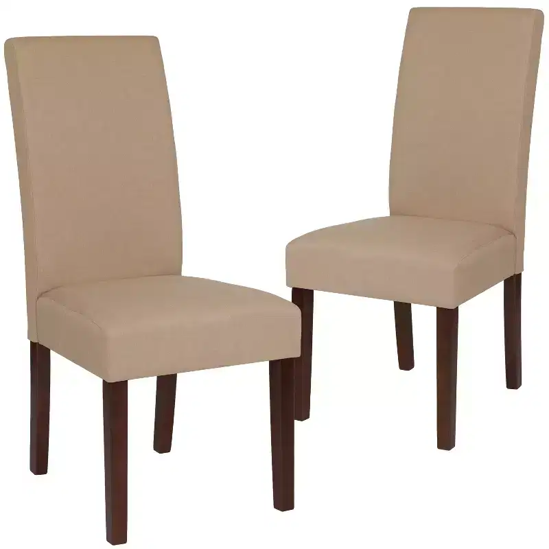 Mid-Century Parsons Dining Chair, Leathersoft Upholstered, Set of 2 – Beige / Black / Brown