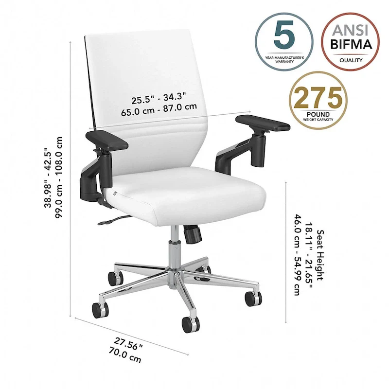 Mid Back Bonded Leather Office Chair with Adjustable Height and Armrests