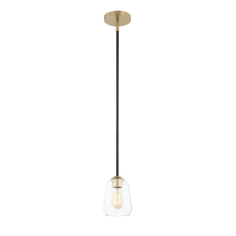 Justice Design Group Arcwell 1-Light Pendant - Clear Glass - Matte Black w/ Brass Accents Finish